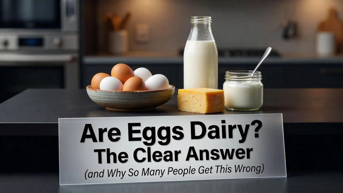 Professional header image for educational tutorial: Are Eggs Dairy? The Clear Answer (and Why So Many People ...